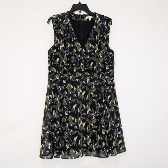 CHARMING CHARLIE Black/Yellow Chiffon Sleeveless Fit & Flare Short Dress; Size L - Picture 1 of 7